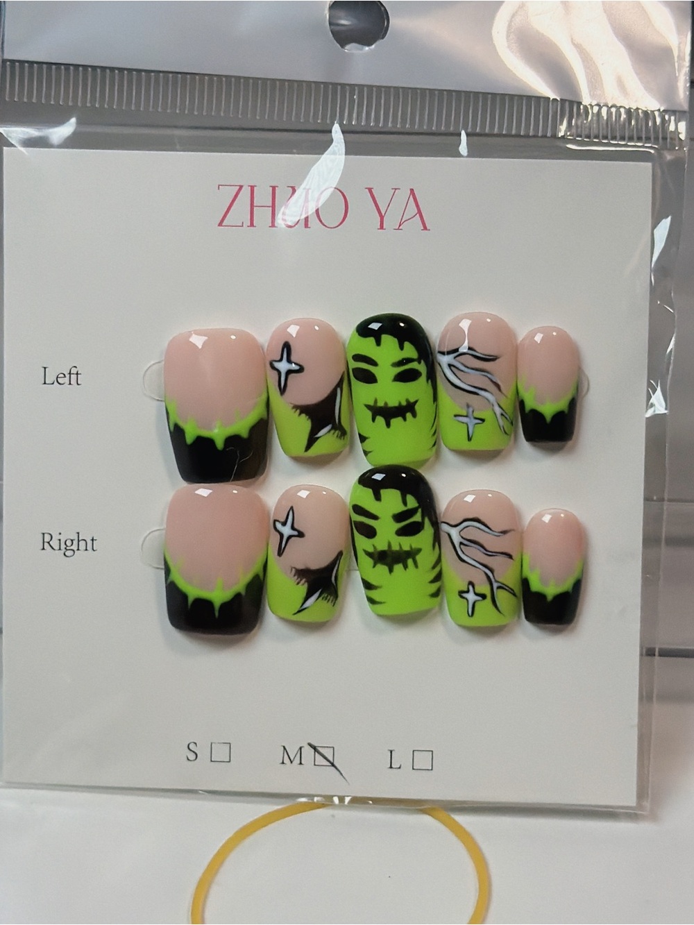Neon Green & Black Halloween Press-On Nails - Women Makeup